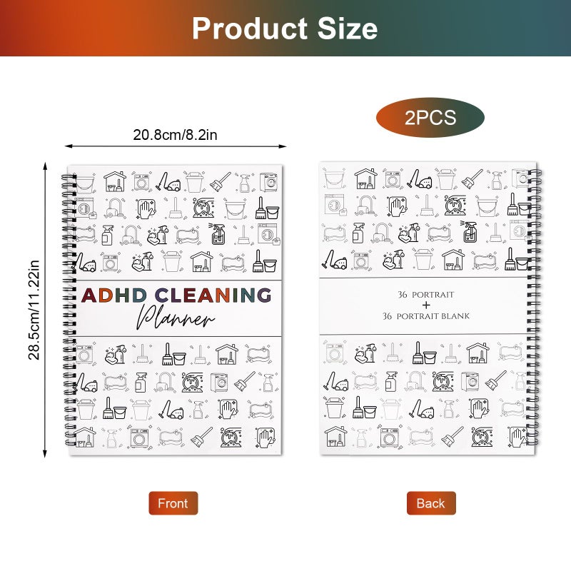 FASBET 2pcs Adhd Cleaning Planner for Adults Women Teens Adhd Cleaning and Organizing Planner Cleaning Schedule and Checklist Notebook List Daily Weekly Monthly for Home Chore Chart Adhd Daily Planner - Image 2