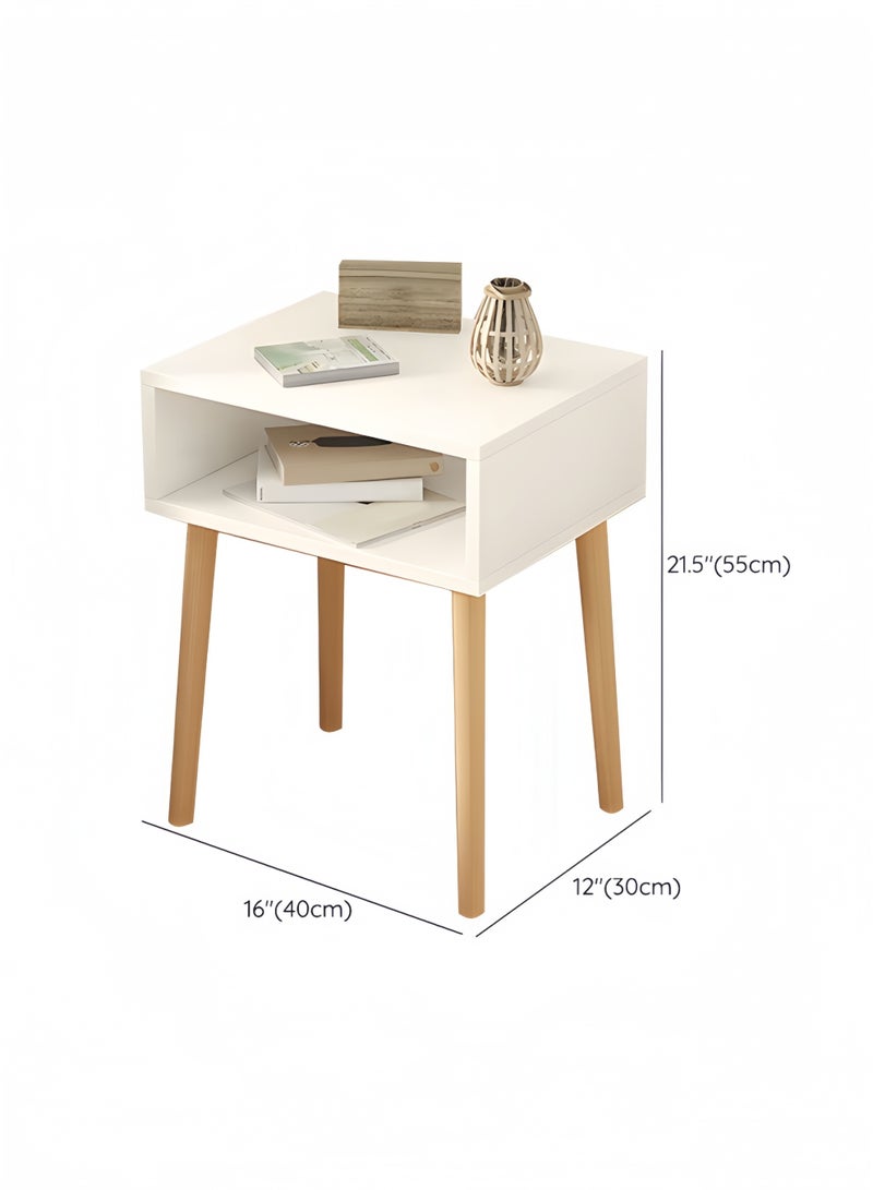GGEROU طاولة جانبية، طاولة حديثة بجانب السرير مع أرجل خشبية صلبة، خزانة تخزين جانبية مع أدراج، مناسبة لغرفة النوم، غرفة المعيشة بيضاء (طبقة واحدة، بدون مضخة) - Image 3