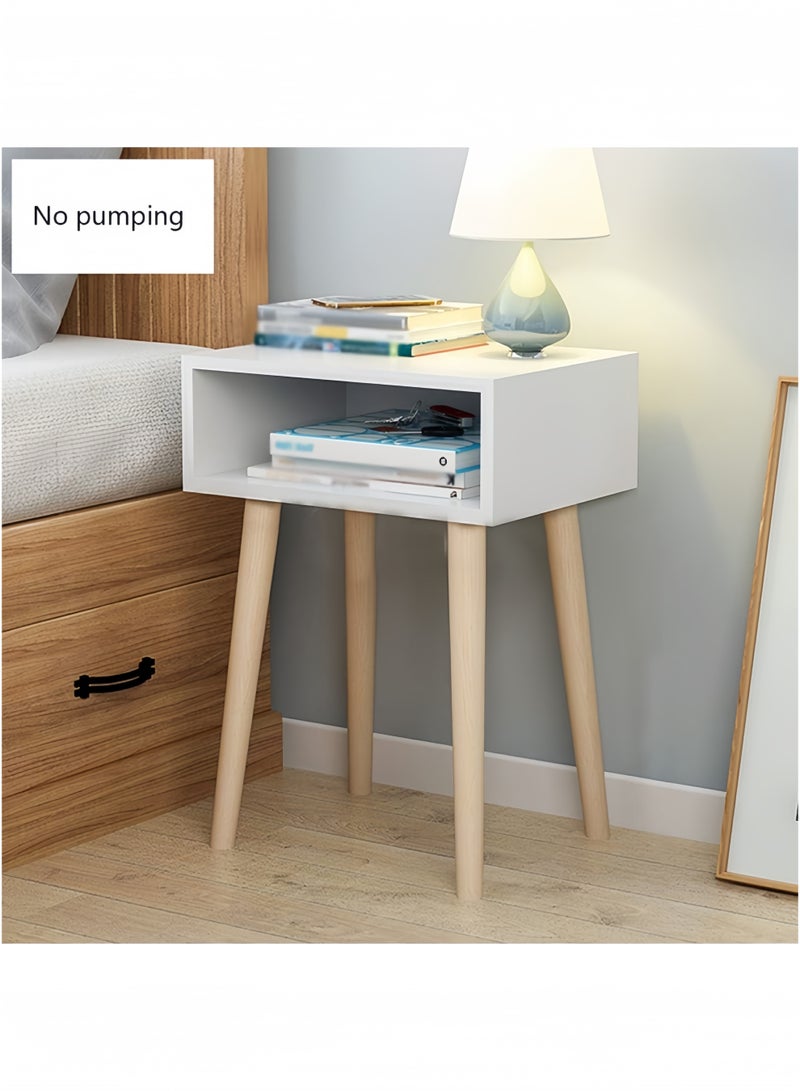 GGEROU طاولة جانبية، طاولة حديثة بجانب السرير مع أرجل خشبية صلبة، خزانة تخزين جانبية مع أدراج، مناسبة لغرفة النوم، غرفة المعيشة بيضاء (طبقة واحدة، بدون مضخة) - Image 4