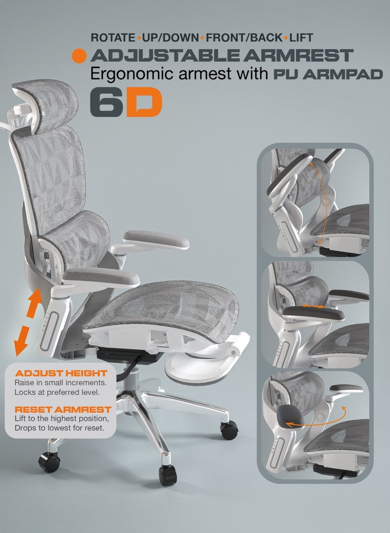 DROGO Ergonomic Office Chair for Work from Home, Computer Chair for Study with Breathable Mesh, Adjustable Seat, 5 level Adjustable Backrest, 6D Armrest, 4D Headrest & Lumbar Support | Gaming Chair with Footrest & Recline White - Image 4