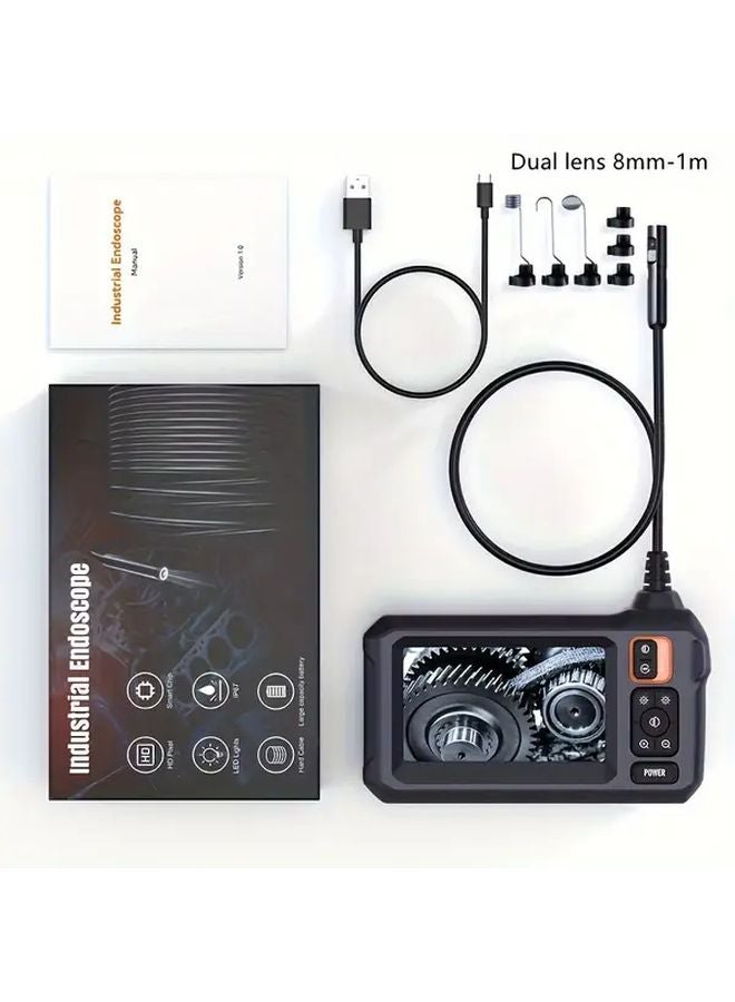 Industrial Endoscope 8mm Dual Lens Hard Wire 4.3 Inch IPS Display 39.37 Inch Cable - Image 1