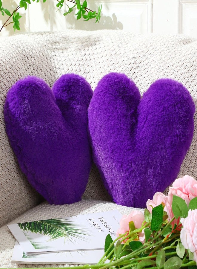 Marsui 2 Pcs Fluffy Heart Shaped Pillow Plush Cute Heart Shaped Throw Cushion Stuffed Decorative Gift Throw Pillow for Couch Bed Sofa Decoration Women(Royal Purple,11.81 x 11.02 Inch) - Image 1