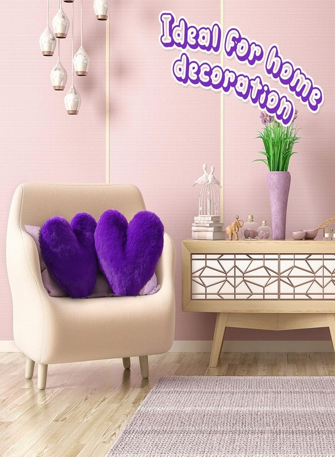 Marsui 2 Pcs Fluffy Heart Shaped Pillow Plush Cute Heart Shaped Throw Cushion Stuffed Decorative Gift Throw Pillow for Couch Bed Sofa Decoration Women(Royal Purple,11.81 x 11.02 Inch) - Image 2
