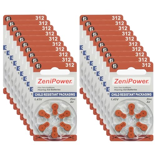 ZeniPower Size 312 Mercury Free 1.45V Hearing Aid Batteries Zinc Air (120 Batteries) - Image 1