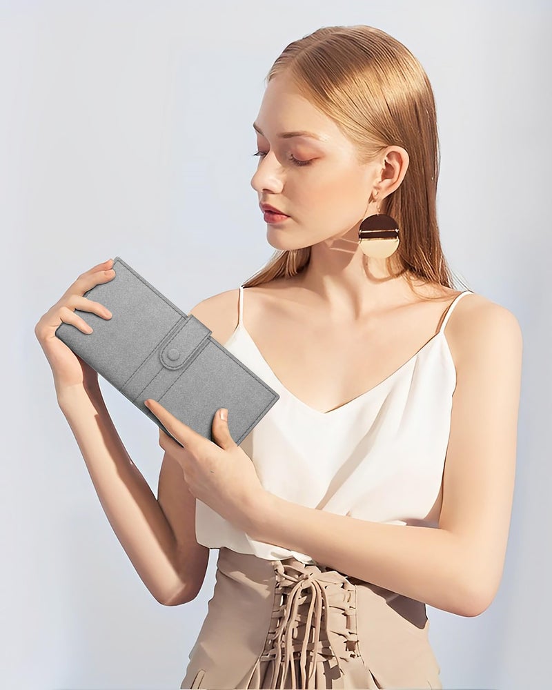 FEDUS Leather Premium Long Currency Holder,Passport Holder for Unisex, Wallet with Card Holder,Id Card,Ticket,Currency,Boarding Pass Slots RFID Protected Travel Accessories Organiser,Grey - Image 4