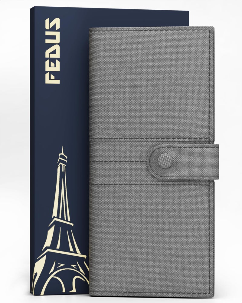 FEDUS Leather Premium Long Currency Holder,Passport Holder for Unisex, Wallet with Card Holder,Id Card,Ticket,Currency,Boarding Pass Slots RFID Protected Travel Accessories Organiser,Grey - Image 1