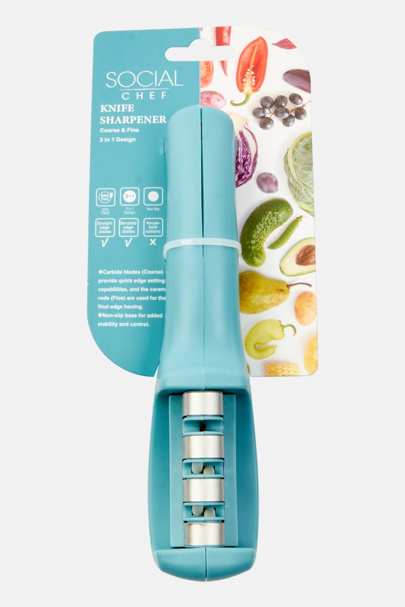 Social Chef 3 Slots Non-Slip Knife Sharpener, Blue  - Image 1