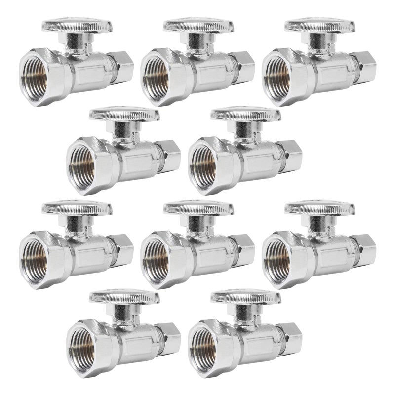 GUOFIS Straight Stop Valve12 FIP Iron Pipe x 38 Compression Chrome Straight Shutoff Valve with 14 Turn Pack of 10VALVE05710Pack - Image 2