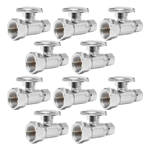 GUOFIS Straight Stop Valve12 FIP Iron Pipe x 38 Compression Chrome Straight Shutoff Valve with 14 Turn Pack of 10VALVE05710Pack - Image 1