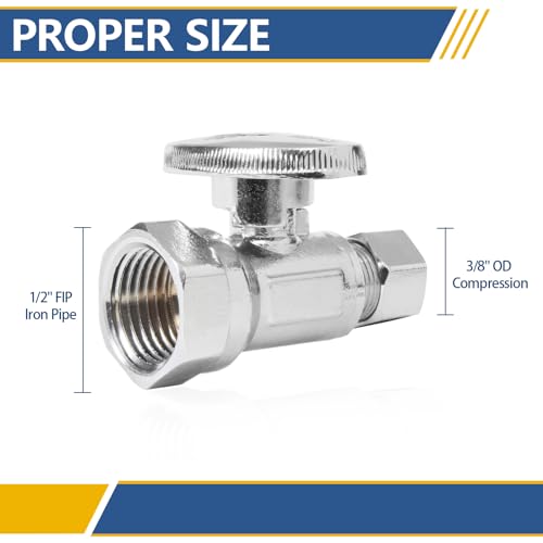 GUOFIS Straight Stop Valve12 FIP Iron Pipe x 38 Compression Chrome Straight Shutoff Valve with 14 Turn Pack of 10VALVE05710Pack - Image 3