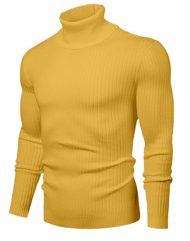 NORTHWIND Men's High Turtle Neck Cotton Slim Fit T-Shirt (Mustard, Small) - Image 2
