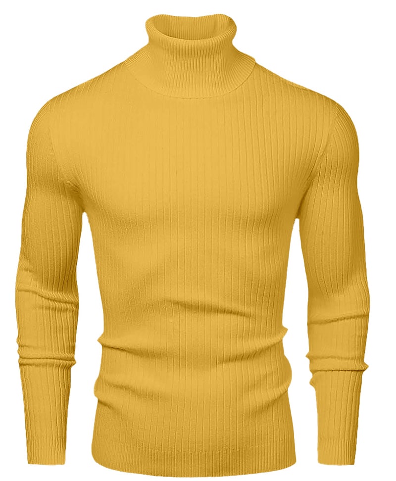 NORTHWIND Men's High Turtle Neck Cotton Slim Fit T-Shirt (Mustard, Small) - Image 1