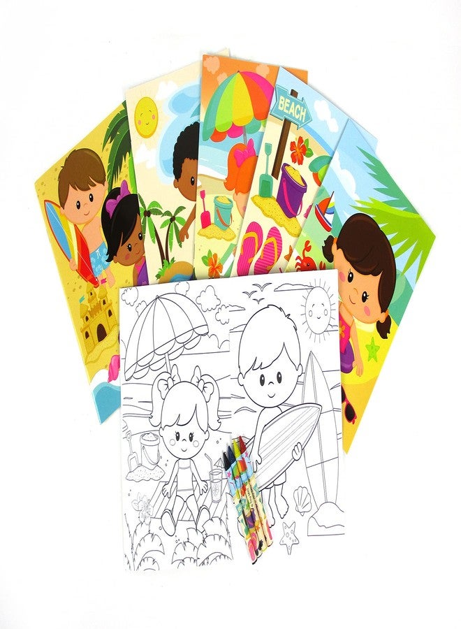 TINYMILLS Tiny Mills Summer Surfing Beach Coloring Books with Crayons Party Favors with 12 Coloring Books and 48 Crayons, Beach Party Favors, Beach Prizes, Beach Birthday Party Favor Bag Filler - Image 2