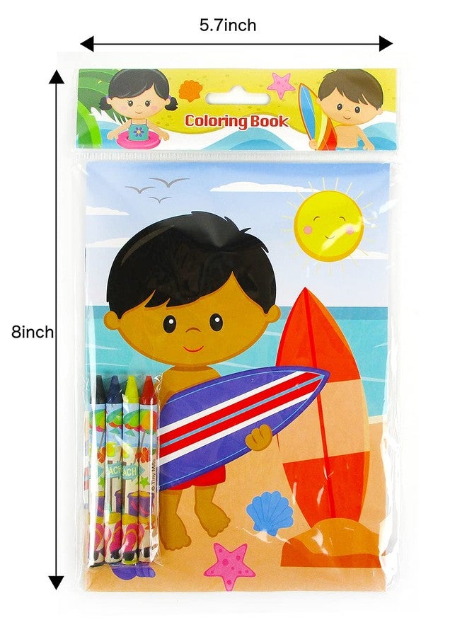 TINYMILLS Tiny Mills Summer Surfing Beach Coloring Books with Crayons Party Favors with 12 Coloring Books and 48 Crayons, Beach Party Favors, Beach Prizes, Beach Birthday Party Favor Bag Filler - Image 3