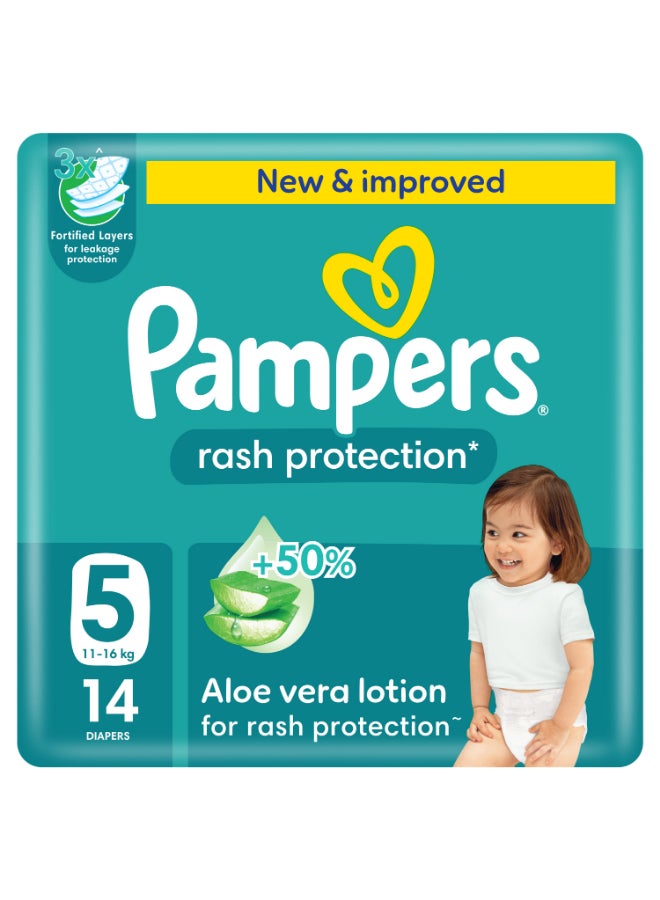 Pampers Rash Protection Taped Diapers, Size 5, 11-16kg, Carry Pack, 14 Count