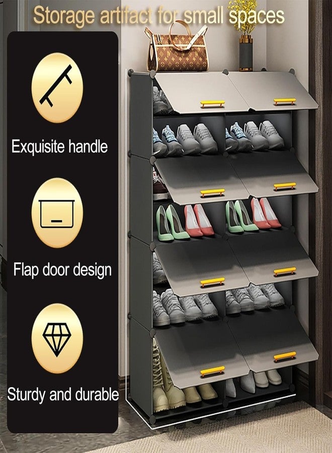 SNKR ESSENTIALS Modular Shoe Rack Organizer with Drawer Storage, Multi-Layer Foldable Shoe Cabinet with Dustproof Doors for Home Entryway Bedroom (Grey-HG, 6-Door) - Image 3