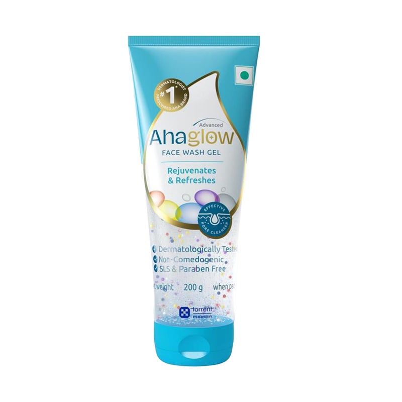 Ahaglow Advanced Face Wash Gel 200g with AHA1 Glycolic Acid Glow Bombs Jojoba Tea Tree Oil Allantoin Vitamin E Oak bark Extract No1 Dermatologist Prescribed AHA Brand By Torrent Pharma - Image 1