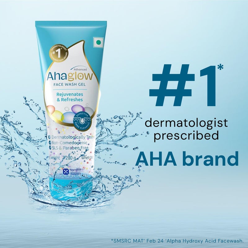 Ahaglow Advanced Face Wash Gel 200g with AHA1 Glycolic Acid Glow Bombs Jojoba Tea Tree Oil Allantoin Vitamin E Oak bark Extract No1 Dermatologist Prescribed AHA Brand By Torrent Pharma - Image 4