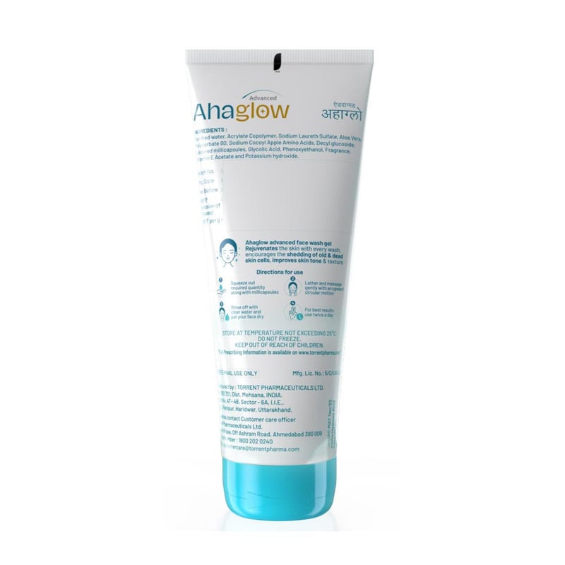 Ahaglow Advanced Face Wash Gel 200g with AHA1 Glycolic Acid Glow Bombs Jojoba Tea Tree Oil Allantoin Vitamin E Oak bark Extract No1 Dermatologist Prescribed AHA Brand By Torrent Pharma - Image 3