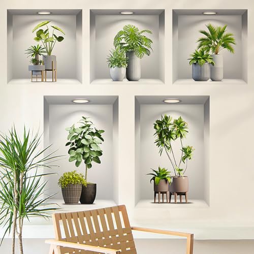 Aurbhosa Green Plant Wall Decal Tropical Plant Potted Sticker Peel and Stick Green Leaf Wall Art Mural DIY Vinyl Nature Decal for Living Room Kitchen Office Decor - Image 3