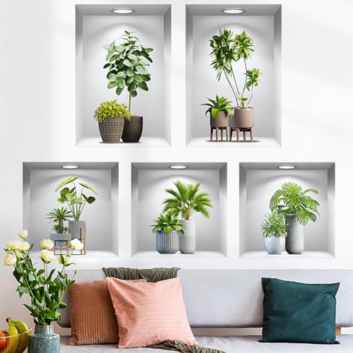 Aurbhosa Green Plant Wall Decal Tropical Plant Potted Sticker Peel and Stick Green Leaf Wall Art Mural DIY Vinyl Nature Decal for Living Room Kitchen Office Decor - Image 2