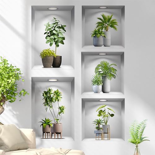 Aurbhosa Green Plant Wall Decal Tropical Plant Potted Sticker Peel and Stick Green Leaf Wall Art Mural DIY Vinyl Nature Decal for Living Room Kitchen Office Decor - Image 4
