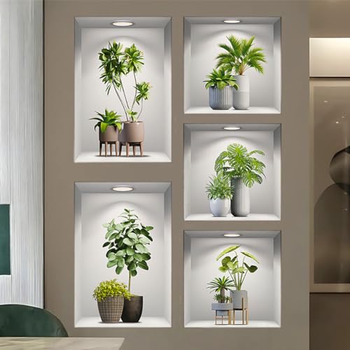 Aurbhosa Green Plant Wall Decal Tropical Plant Potted Sticker Peel and Stick Green Leaf Wall Art Mural DIY Vinyl Nature Decal for Living Room Kitchen Office Decor - Image 1