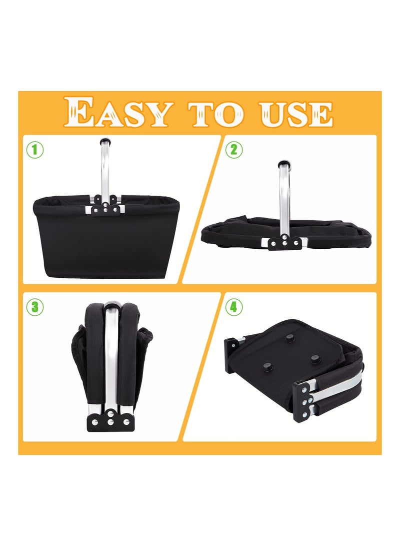 Zikra Folding Large Picnic Basket Shopping Basket, Portable Market Basket with Handle, Fruit Vegetable Gathering Basket, Reusable Collapsible Basket Grocery Bag Storage Organizer Basket, Black - Image 3