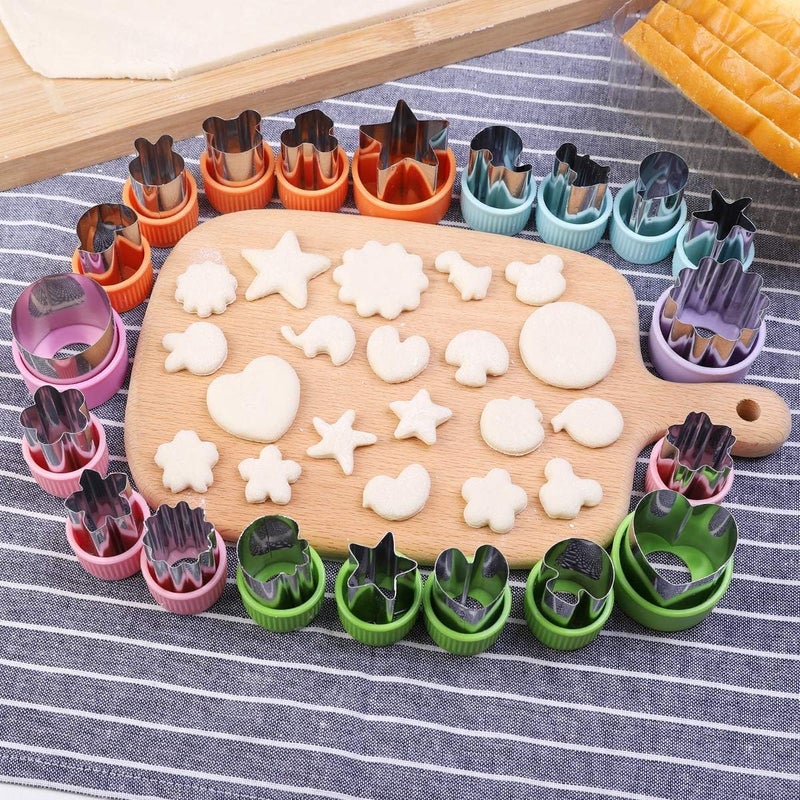 magigift Vegetable Cutters Shapes Set, 20pcs Stainless Steel Mini Cookie Cutters, Vegetable Cutter and Fruit Stamps Mold + 20pcs Cute Cartoon Animals Food Picks and Forks -for Kids Baking and Food Supplement - Image 2