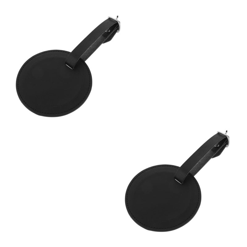 2pcs Pu Leather Luggage Tags Round Business Card Holder Suitcases Baggage Bag Suitcase Labels Id Identify Labels For Carnival Cruise Ships Travel Tags Black - Image 1