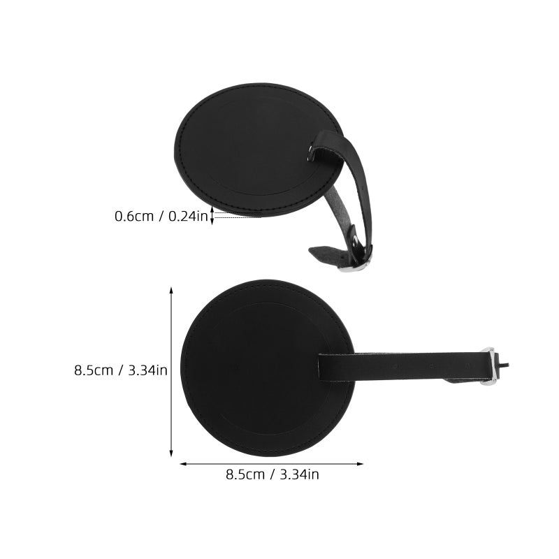 2pcs Pu Leather Luggage Tags Round Business Card Holder Suitcases Baggage Bag Suitcase Labels Id Identify Labels For Carnival Cruise Ships Travel Tags Black - Image 3