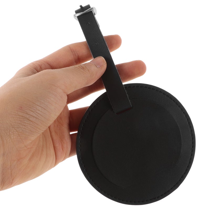 2pcs Pu Leather Luggage Tags Round Business Card Holder Suitcases Baggage Bag Suitcase Labels Id Identify Labels For Carnival Cruise Ships Travel Tags Black - Image 2