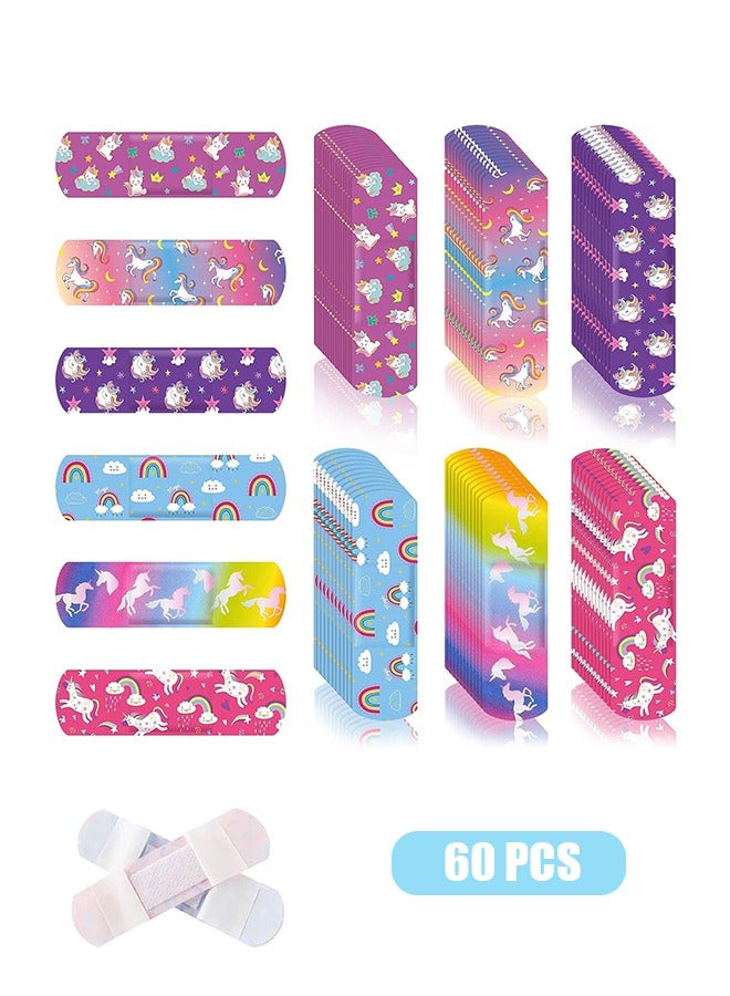 60 Pcs Cartoon Bandages Strips Band Aid, PE Material Hemostatic Waterproof Adhesive Bandages Strips Combination Pack, Cuts Scrapes First Aid Bandages for Family (Colorful) - Image 1