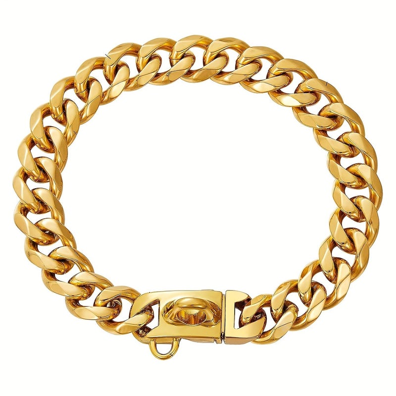 Stainless Steel Golden Dog Collar with Safety Buckle Lock Cuban Link Chain 26 Inch Heavy Duty for Small Medium Large Dogs - Image 3