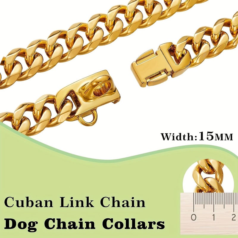 Stainless Steel Golden Dog Collar with Safety Buckle Lock Cuban Link Chain 26 Inch Heavy Duty for Small Medium Large Dogs - Image 4