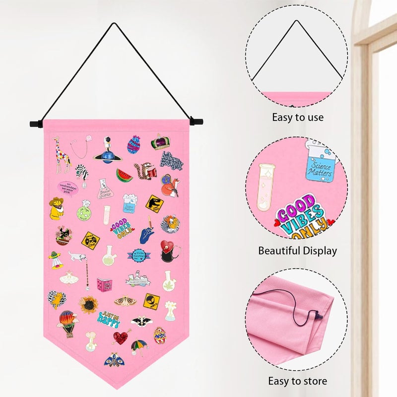 Winmany Wall Hanging Brooch Jewelry Storage Case Canvas Display Stand Enamel Pin Display Banner Holder Earrings Necklace Glitter Pin Collection Organizer (Pink) - Image 3
