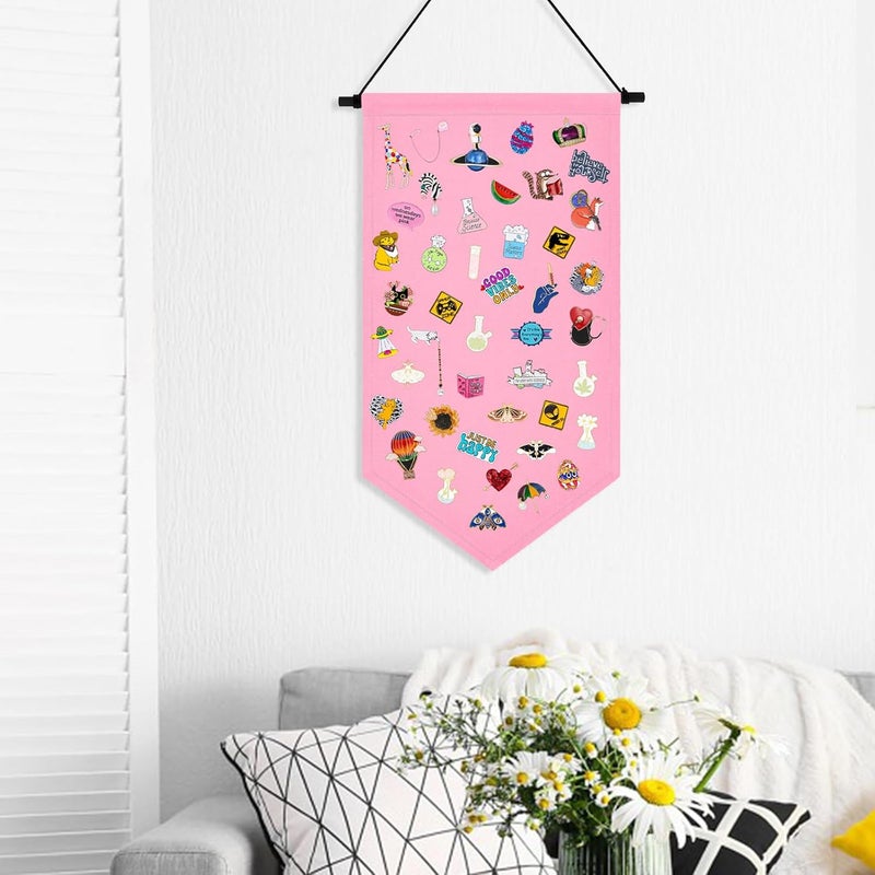 Winmany Wall Hanging Brooch Jewelry Storage Case Canvas Display Stand Enamel Pin Display Banner Holder Earrings Necklace Glitter Pin Collection Organizer (Pink) - Image 5