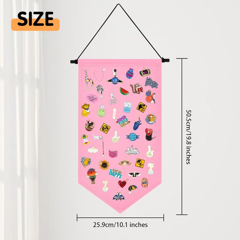Winmany Wall Hanging Brooch Jewelry Storage Case Canvas Display Stand Enamel Pin Display Banner Holder Earrings Necklace Glitter Pin Collection Organizer (Pink) - Image 2