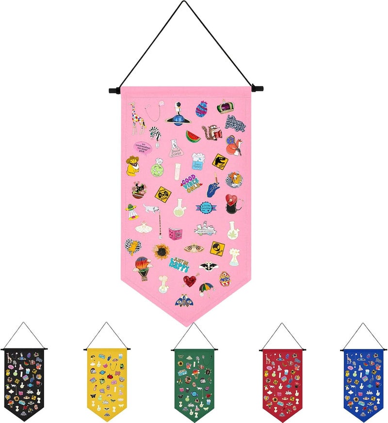 Winmany Wall Hanging Brooch Jewelry Storage Case Canvas Display Stand Enamel Pin Display Banner Holder Earrings Necklace Glitter Pin Collection Organizer (Pink) - Image 1