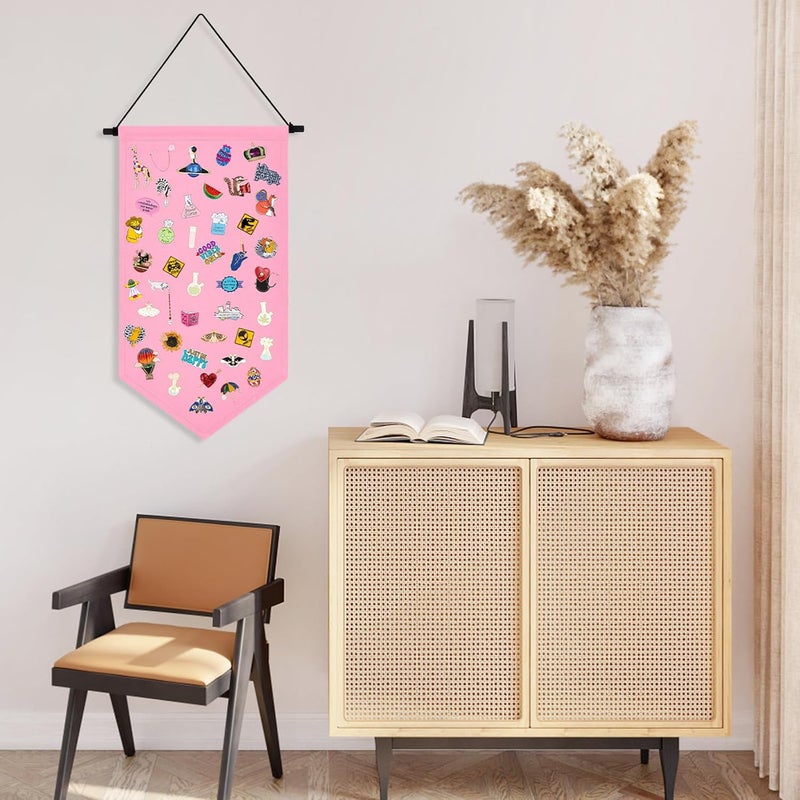 Winmany Wall Hanging Brooch Jewelry Storage Case Canvas Display Stand Enamel Pin Display Banner Holder Earrings Necklace Glitter Pin Collection Organizer (Pink) - Image 4