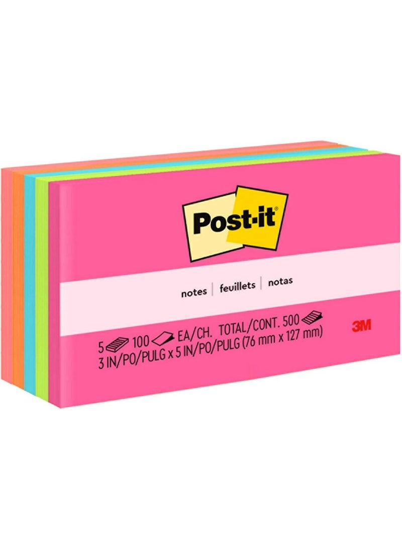ثري ام أوراق ملاحظات لاصقة بألوان نيون، ٧٦ × ١٢٧ مم، عبوة من ٥ قطع، ٦٥٥ | ألوان متنوعة | ملاحظات لاصقة | لتدوين الملاحظات، وقوائم المهام، والتذكيرات | سهلة الإزالة | قابلة لإعادة التدوير | ١٠٠ ورقة/دفتر | ٥ دفاتر/عبوة - Image 1