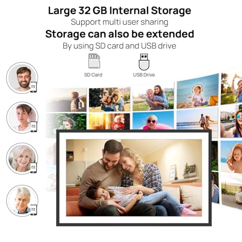 akimart 15.6inch WiFi Digital Picture Frame 1920x1080 FHD IPS Touch Screen, Send Photo or Videos via App or Email, 32GB Storage, Support USB Drive/SD Card Extend Storage,Auto-Rotate, Wall Mountable - Image 5