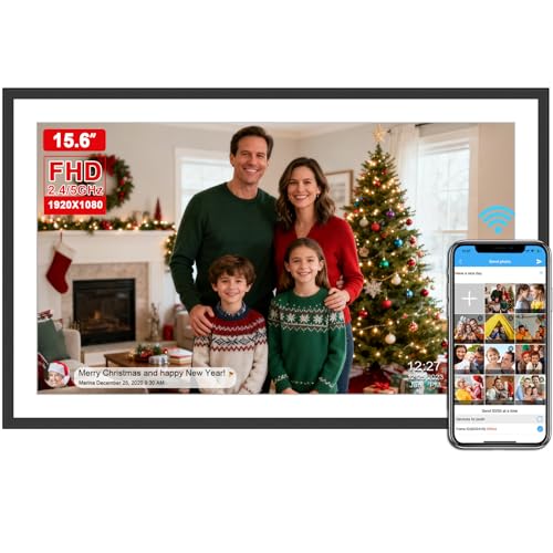 akimart 15.6inch WiFi Digital Picture Frame 1920x1080 FHD IPS Touch Screen, Send Photo or Videos via App or Email, 32GB Storage, Support USB Drive/SD Card Extend Storage,Auto-Rotate, Wall Mountable - Image 1