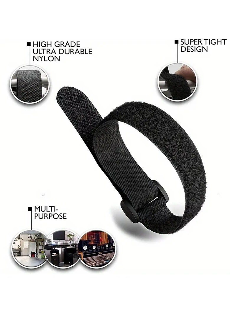 Reusable Ties And Organizers, Large 50cm Microfiber Straps, Durable Loop Ties With Adjustable Buckle For Organizing Work And Home Essentials. 50x2cm - Pack Of 10 Black. - Image 3