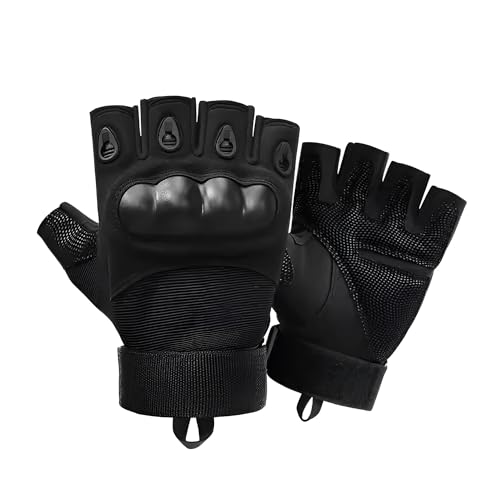 AUTOGUYS HF-1 Half-Finger Bike Riding Gloves TPR Knuckle Protection Tactical Hand Gloves for Bike - Bike Gloves Men Bike Accessories Washable Fabric (Size: XL, Black) - Image 1