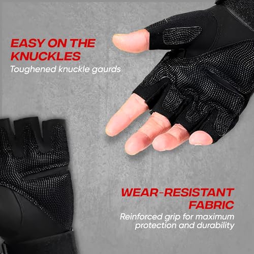 AUTOGUYS HF-1 Half-Finger Bike Riding Gloves TPR Knuckle Protection Tactical Hand Gloves for Bike - Bike Gloves Men Bike Accessories Washable Fabric (Size: XL, Black) - Image 5