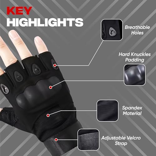 AUTOGUYS HF-1 Half-Finger Bike Riding Gloves TPR Knuckle Protection Tactical Hand Gloves for Bike - Bike Gloves Men Bike Accessories Washable Fabric (Size: XL, Black) - Image 4