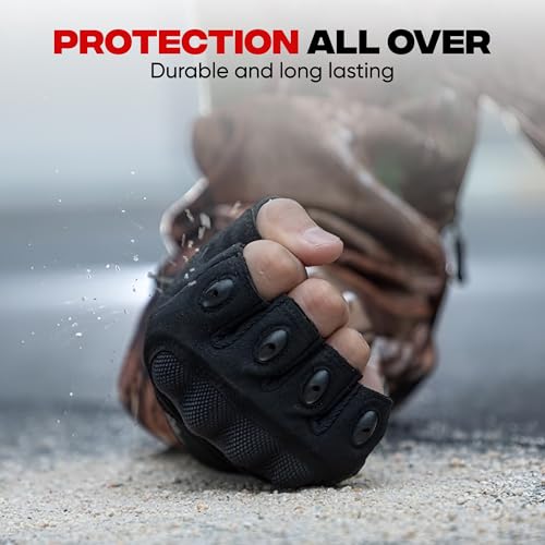 AUTOGUYS HF-1 Half-Finger Bike Riding Gloves TPR Knuckle Protection Tactical Hand Gloves for Bike - Bike Gloves Men Bike Accessories Washable Fabric (Size: XL, Black) - Image 2