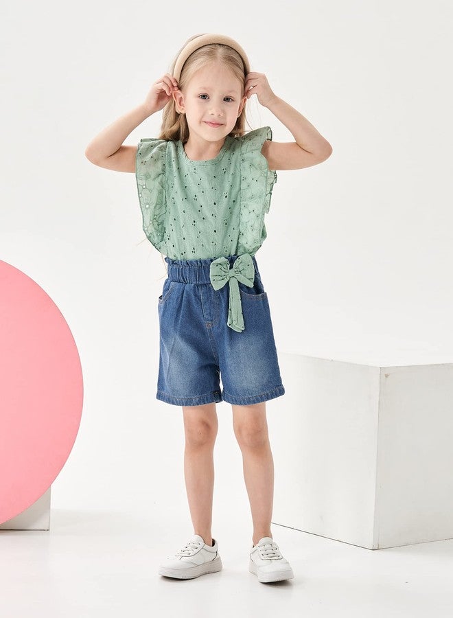 Saeaby 2T Girl Clothes Toddler Girl Outfits Summer Laces Shirt Top Blue Jean Shorts Baby Gifts Stuff Cute Little Girls Clothes 2 3 Year Old - Image 2