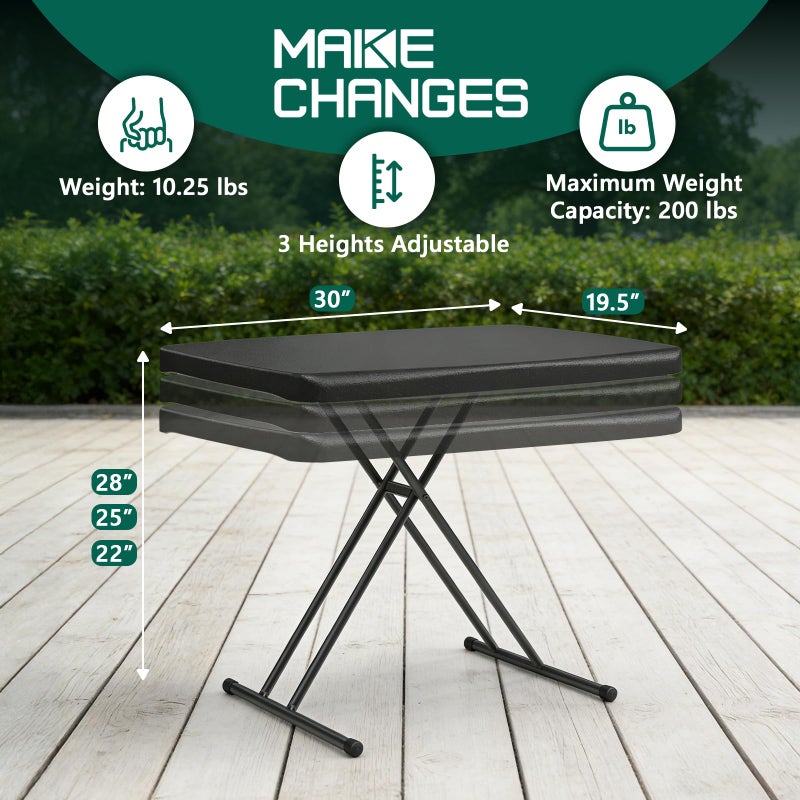 MAKE CHANGES Folding Table 30 Inch - Small Desk Adjustable Height TV Tray for Laptop, Couch, Camping - Heavy Duty Utility Foldable Table for Small Spaces, No Assembly Required, Snowy Granite (Black) - Image 5